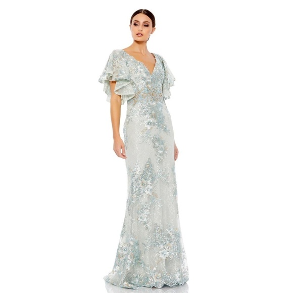 Mac Duggal 67842 NWT BELL SLEEVE FLORAL EMBELLISHED GOWN - Picture 2 of 15